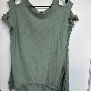 Umgee Sage Green Cold-Shoulder Fringe Tunic